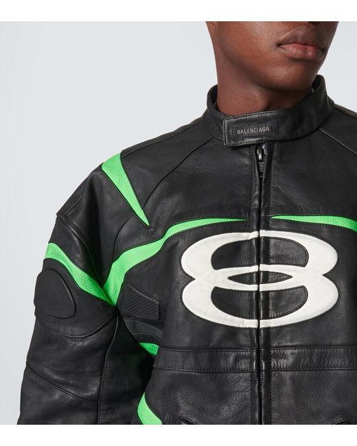 Balenciaga Green Logo Leather Jacket for men