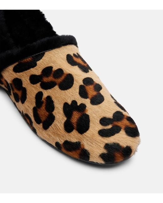 Yves Salomon Brown Shearling-Lined Calf Hair Slip-On Shoes