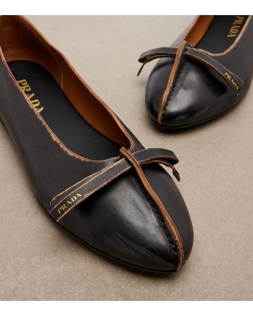 Prada Brown Leather Ballet Flats