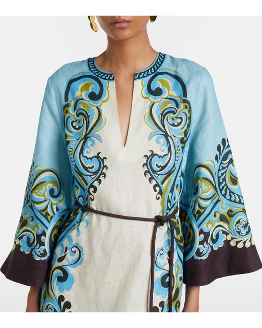 ALÉMAIS Blue Natalia Printed Linen Midi Dress