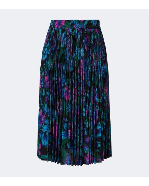 Gucci Blue Floral Plisse Silk Crepe De Chine Midi Skirt