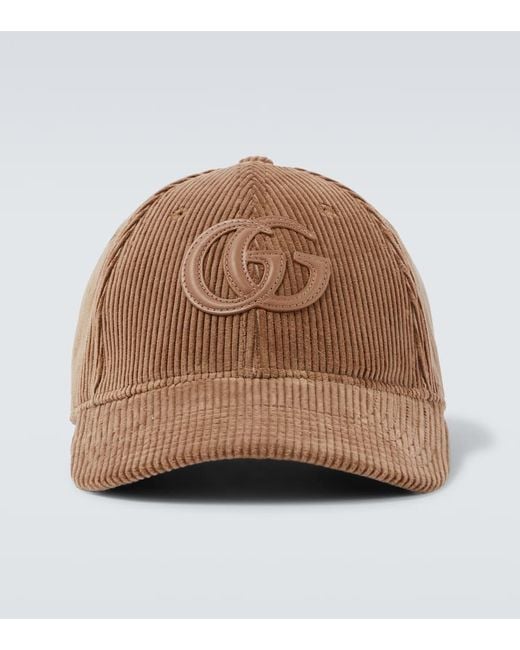 Gucci Brown Double G Cotton Corduroy Baseball Cap for men