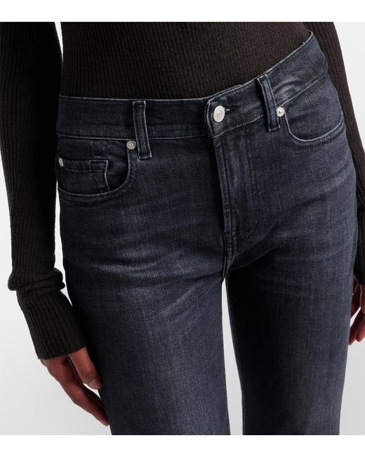 7 For All Mankind Blue Mid-Rise Cropped Skinny Jeans