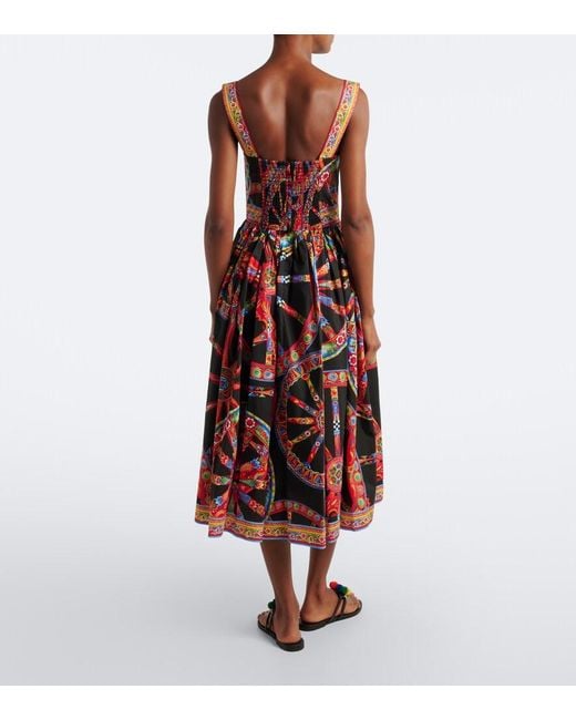 Dolce & Gabbana Red Carretto Cotton Midi Dress