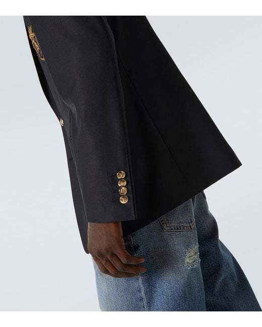 Dolce & Gabbana Black Patch-Applique Wool And Silk Blazer for men