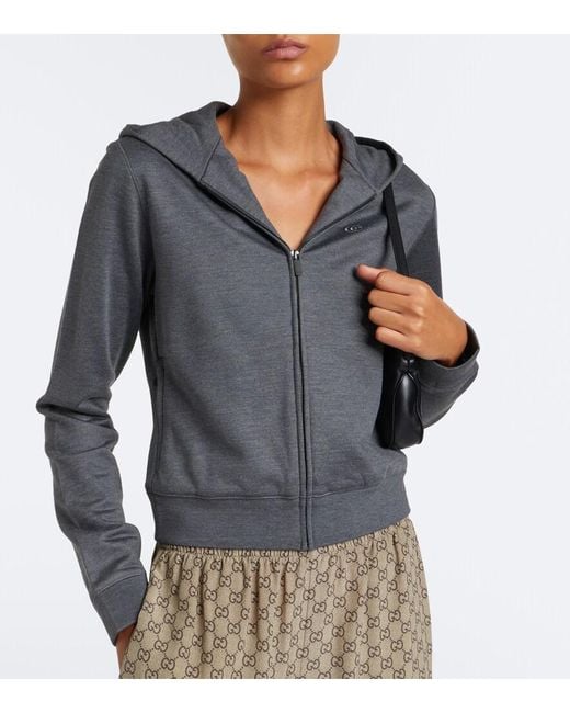 Gucci Gray Cotton And Silk Zip-Up Hoodie