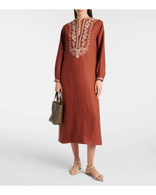 Loro Piana Faye Embroidered Linen Kaftan