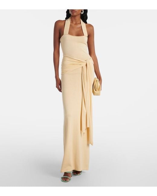 AYA MUSE Natural Knitted Silk And Cotton Maxi Dress