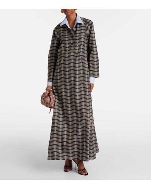 Dries Van Noten Gray Bedrucktes Maxikleid Aus Baumwolle Und Leinen
