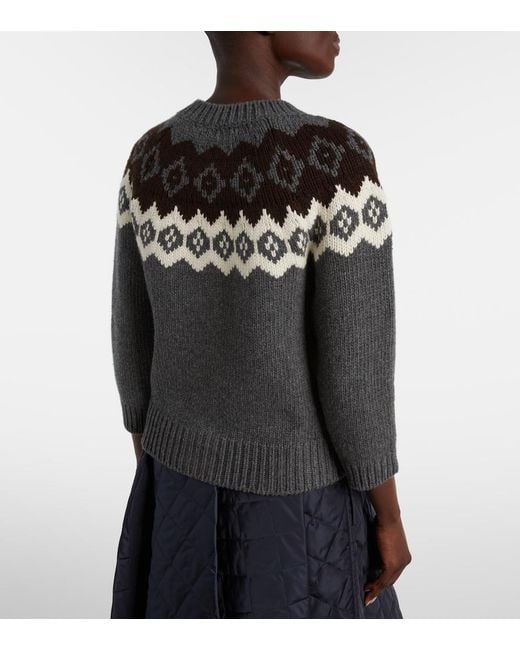 Prada Gray Intarsia Wool And Cashmere Cardigan