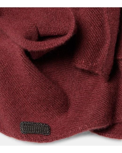Brunello Cucinelli Red Monili Cashmere Scarf
