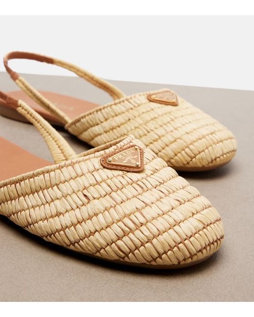 Prada Natural Crochet Slingback Flats