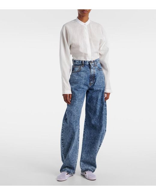Alaïa Blue High-Rise Barrel-Leg Jeans