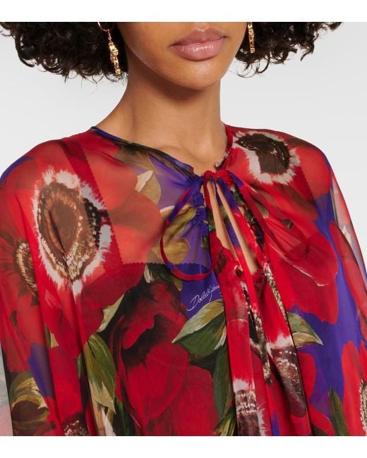Dolce & Gabbana Red Anemone Silk Chiffon Kaftan
