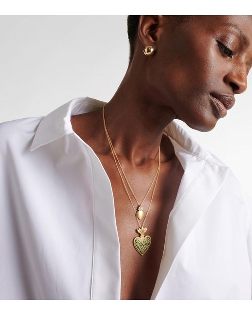 Ileana Makri White Blowing Heart 18Kt Pendant Necklace With Tsavorites