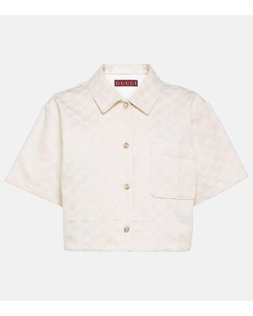Gucci White GG Cropped Gabardine Shirt