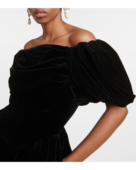 Simone Rocha Black Off-Shoulder Velvet Mini Dress
