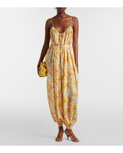 Zimmermann Metallic Solstice Silk Floral Jumpsuit