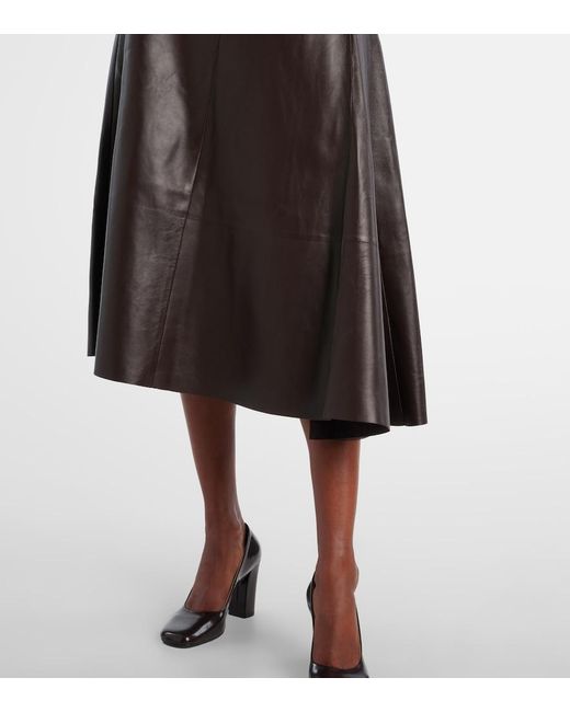 The Row Brown Hedora Leather Midi Skirt