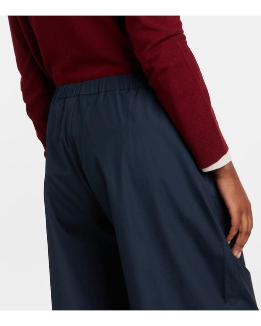Max Mara Blue Cotton Cropped Wide-Leg Pants