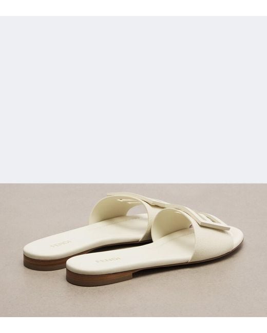 Fendi White Ff Leather Slides