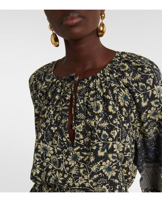 Vestido Corto Abri De Algodon Floral Ulla Johnson de color Blue