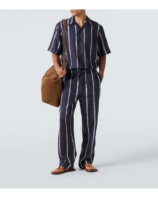 Commas Blue Striped Linen Wide-Leg Pants for men