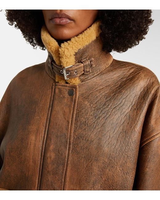 Khaite Brown Sandor Shearling-Trimmed Leather Jacket
