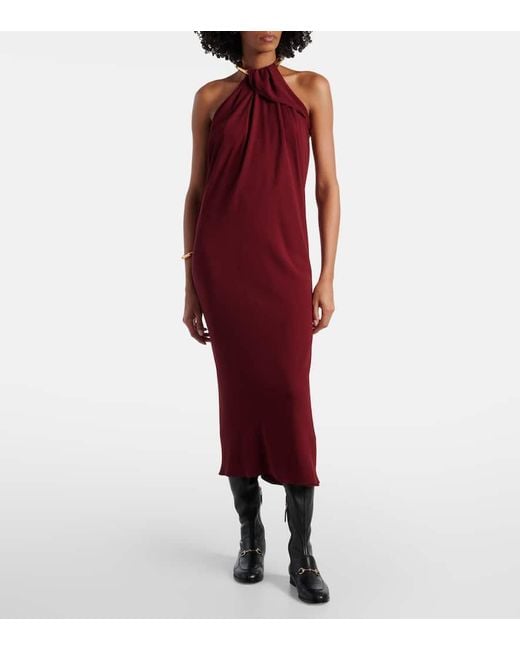 Gucci Red Verziertes Midikleid Aus Seide