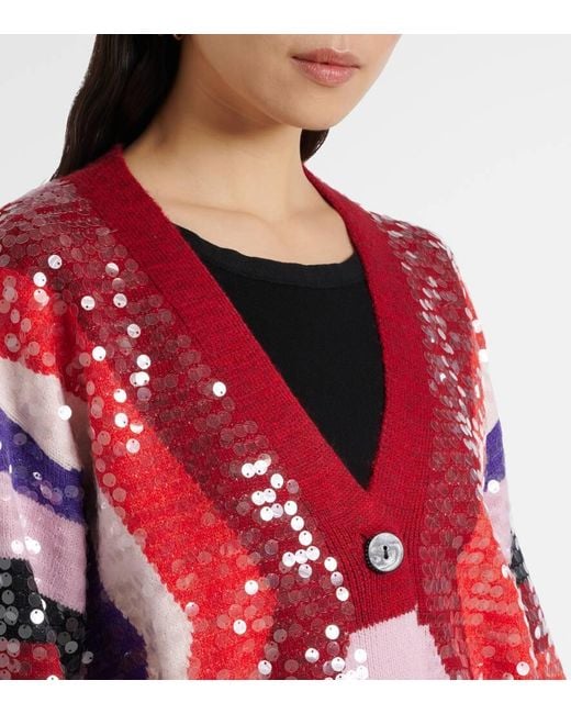 Cardigan A Righe Con Paillettes di Farm Rio in Red