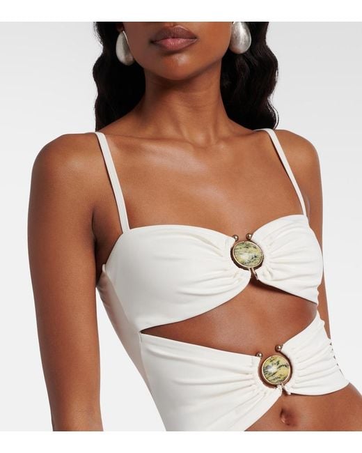 Christopher Esber White Mineral Stone Cutout Jersey Maxi Dress