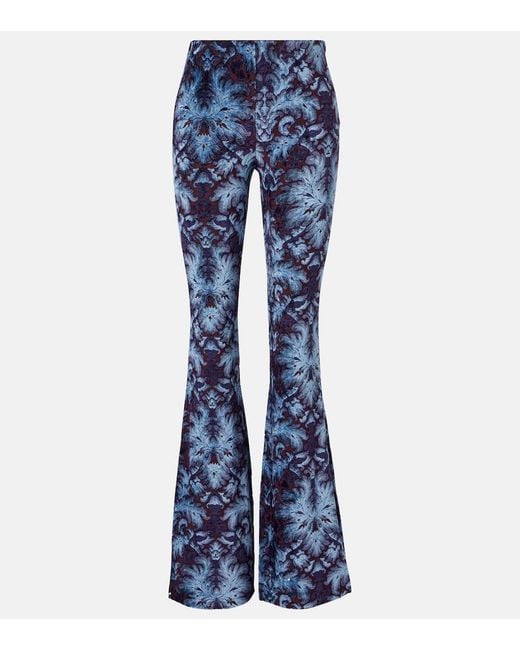 Etro Blue Printed Crepe High-Rise Flared Pants