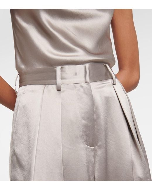 Staud Gray Luisa Pleated High-Rise Satin Pants