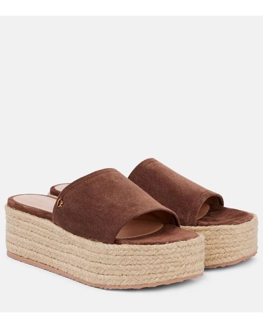 Gianvito Rossi Brown Suede Platform Espadrille Slides