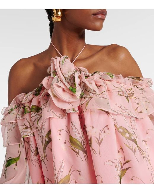 Blusa de seda floral Carolina Herrera de color Pink
