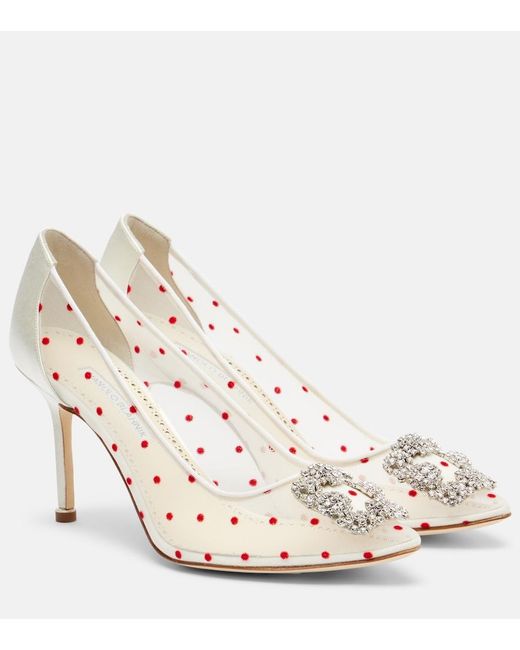 Manolo Blahnik Metallic Hangisi 90 Polka-Dot Embellished Pumps