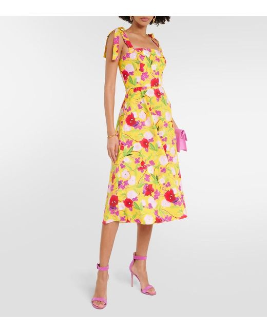 Carolina Herrera White Floral Cotton Midi Dress