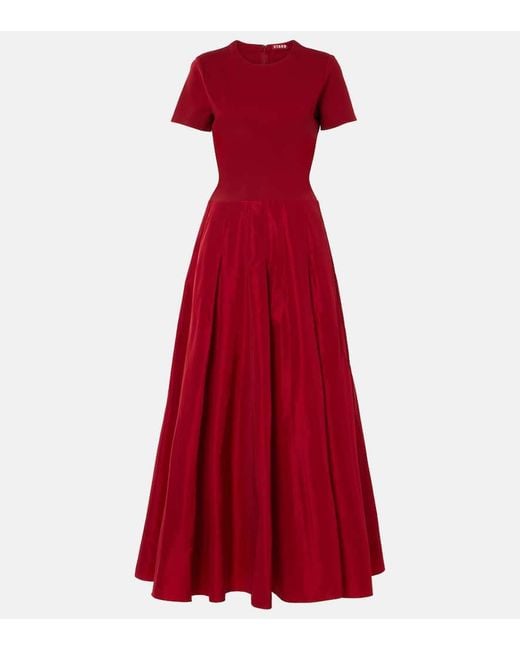 Staud Red Pleated Ponte And Grosgrain Maxi Dress