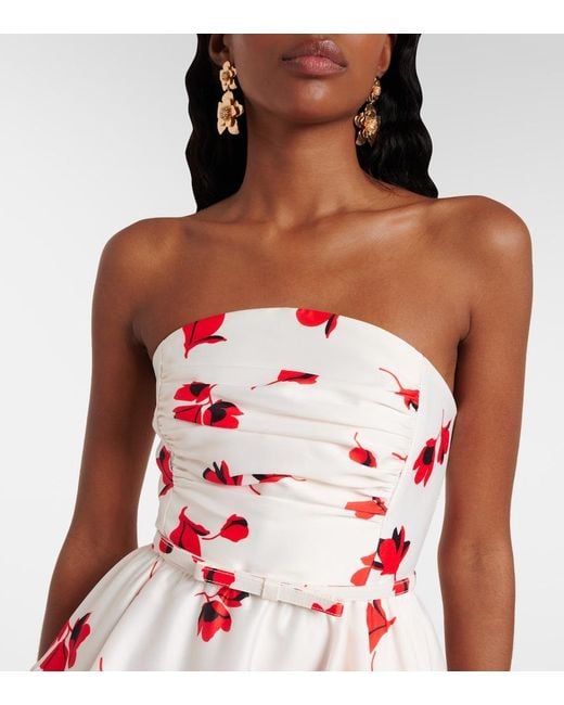 Self-Portrait White Floral Print Taffeta Midi Dress