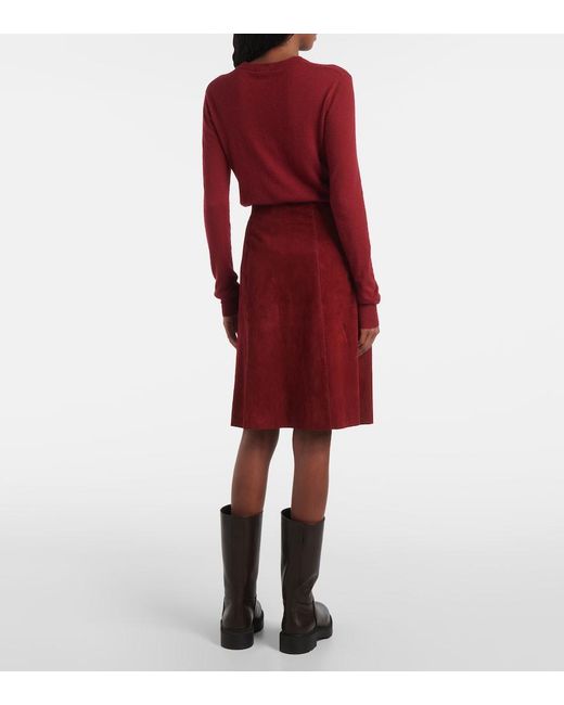 Joseph Red Suede Midi Skirt