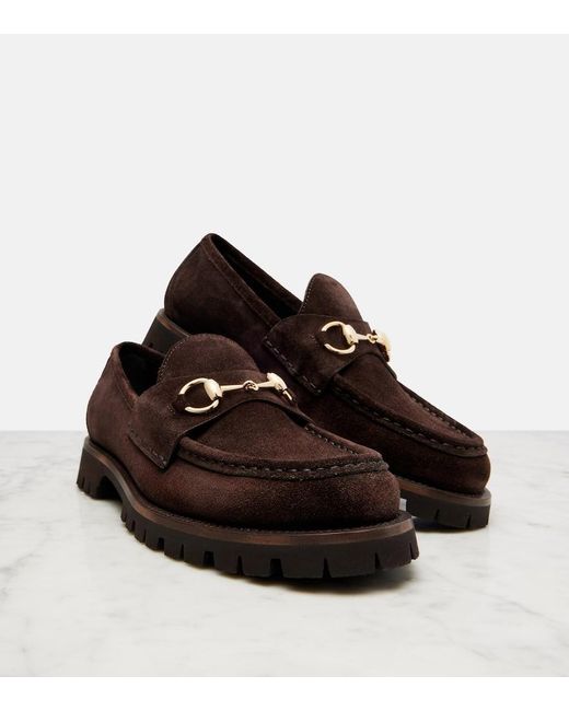 Gucci Black Sylke Horsebit Suede Loafers