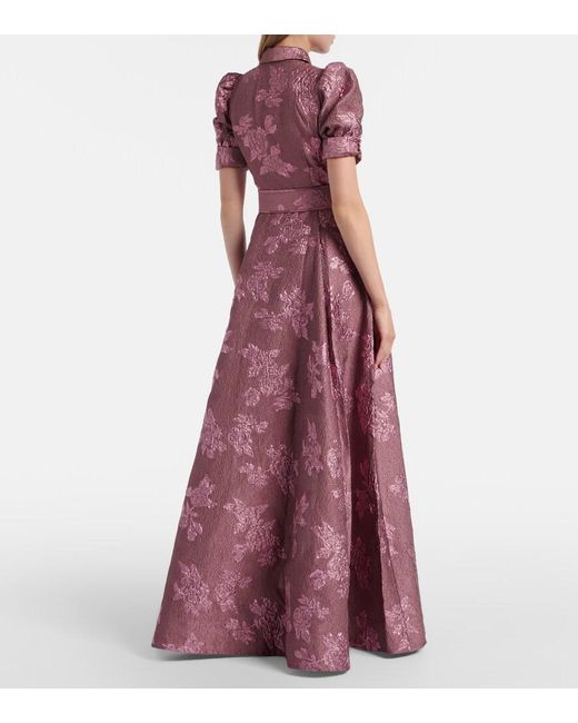 Rebecca Vallance Purple Annette Button Belted Brocade Gown