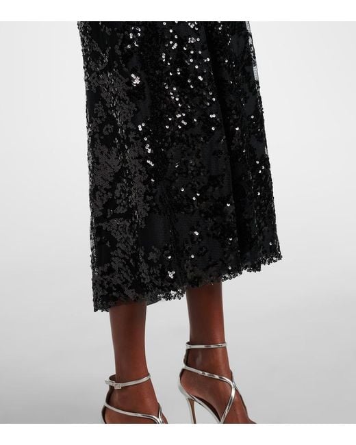Victoria Beckham Black Sequined Gathered Midi Dress