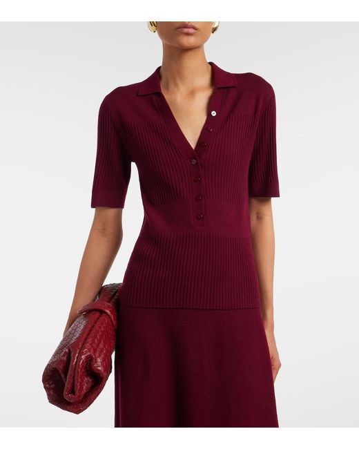 Lisa Yang Red Malie Ribbed-Knit Cashmere Polo Sweater