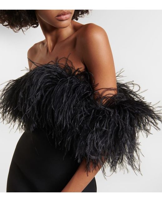 Valentino Black Crepe Couture Feather-Trimmed Gown