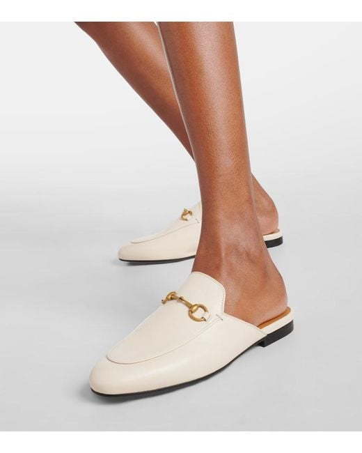 Mocassins ouverts en cuir Princetown Gucci en coloris White