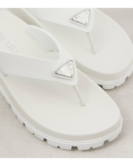 Prada White Leather-trimmed Thong Sandals