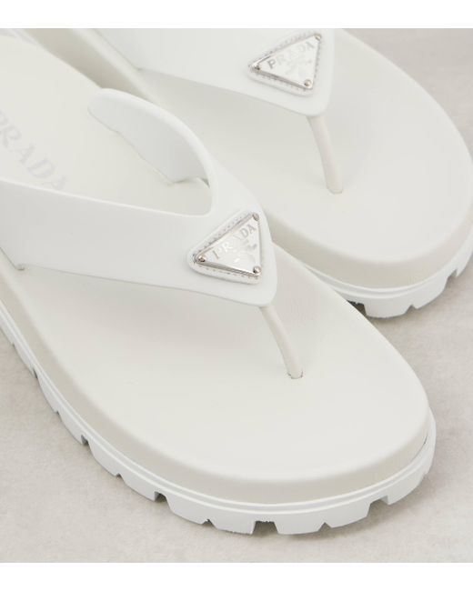 Prada White Leather-Trimmed Thong Sandals