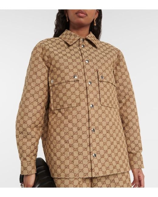Giacca camicia in canvas GG di Gucci in Brown