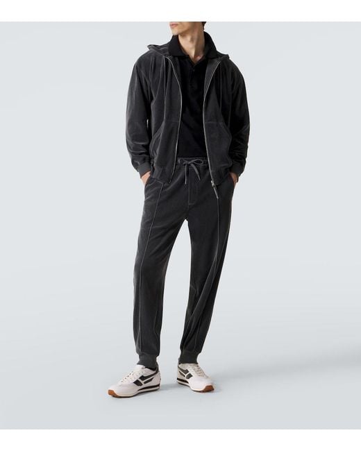 Tom Ford Black Cotton-Blend Velour Zip-Up Hoodie for men